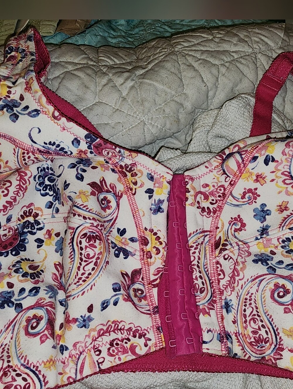 Front-Closure Paisley Support Bra — Pink Floral Print